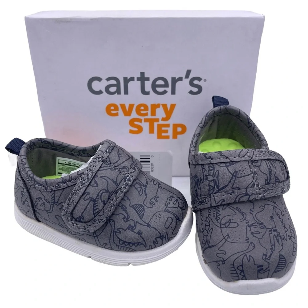 CARTER’S baby boy Turbo2 easy on comfy gray sneakers Size 2 (3-6months)